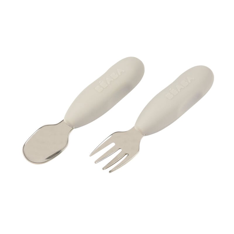 Set tacamuri inox Beaba Velvet Grey ergonomic