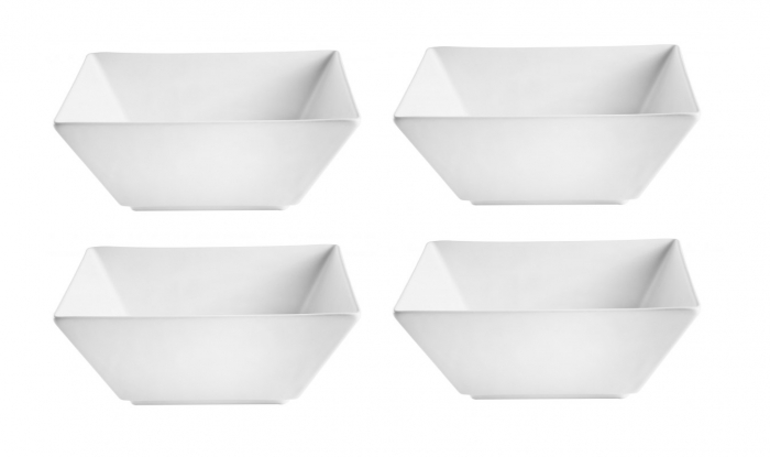 Set 4 Boluri Patrate Ipec, Ceramica Alb, 200 ml