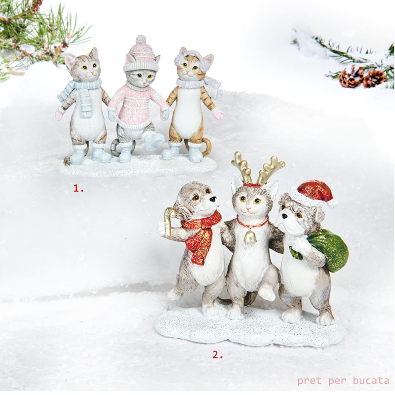 Statuetă Crăciun Pisici sau Căței 12 cm - Ema