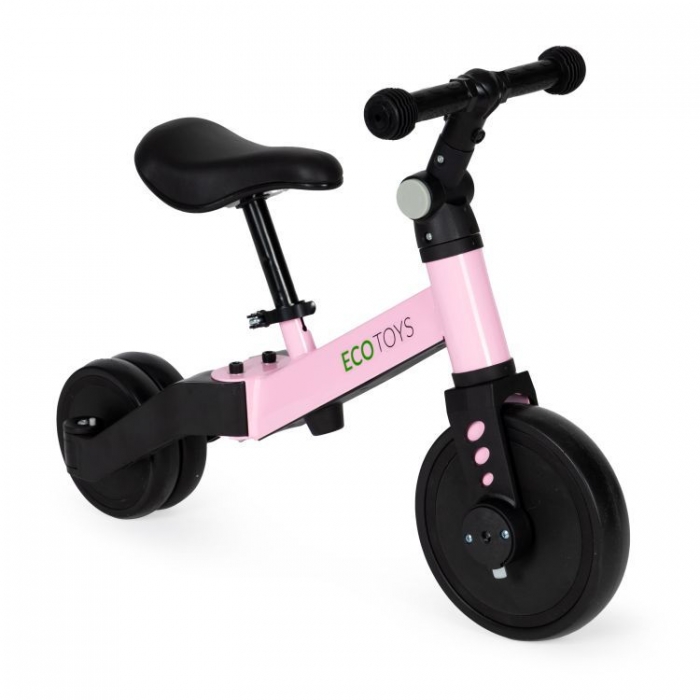 Tricicleta Ecotoys 2 în 1 Roz cu Pedale și Mâner - imagine 4