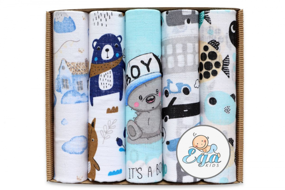 Set 5 scutece muselină Egakids | Blue Boy
