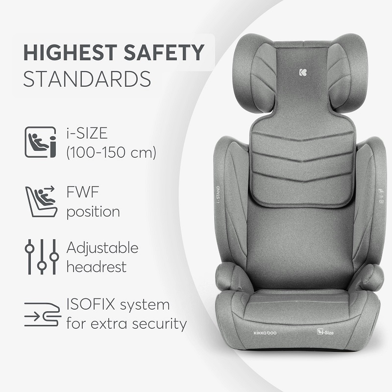 Scaun Auto KikkaBoo i-Stand Isofix, Gri - imagine 5