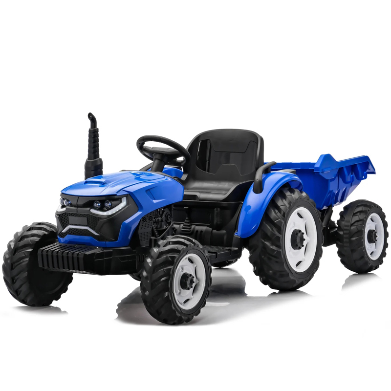 Tractoras electric pentru copii, Kinderauto 1804, 90W, 12V 10Ah, cu remorca basculabila, albastru