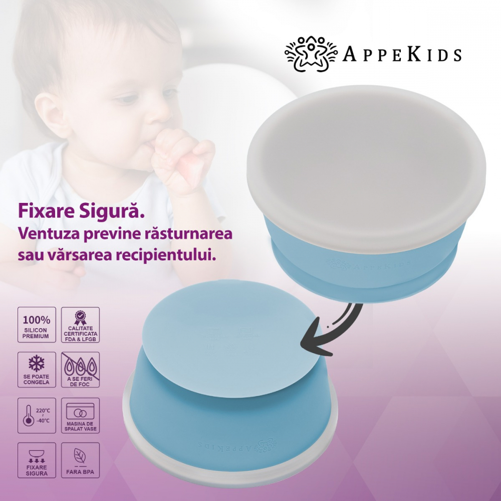 Bol Silicon AppeKids Aqua Blue cu Ventuza - imagine 2