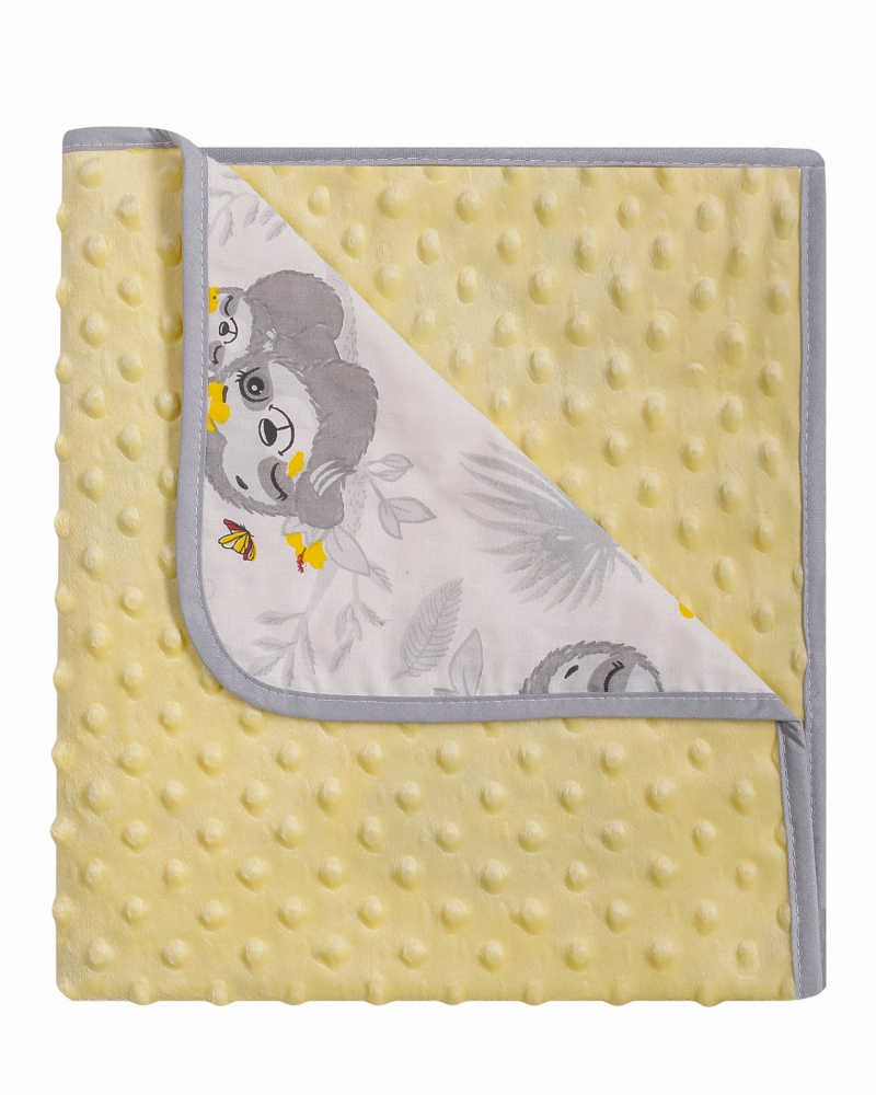 Paturica Duetbaby Minky și Bumbac Yellow Sloths 80x90