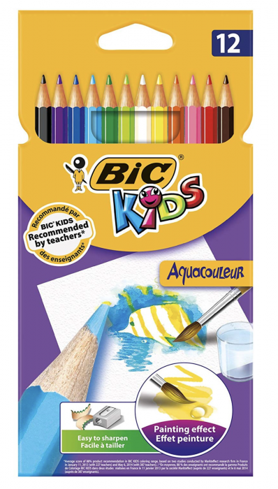Creioane Bic Aquacouleur 12 Culori Profesionale