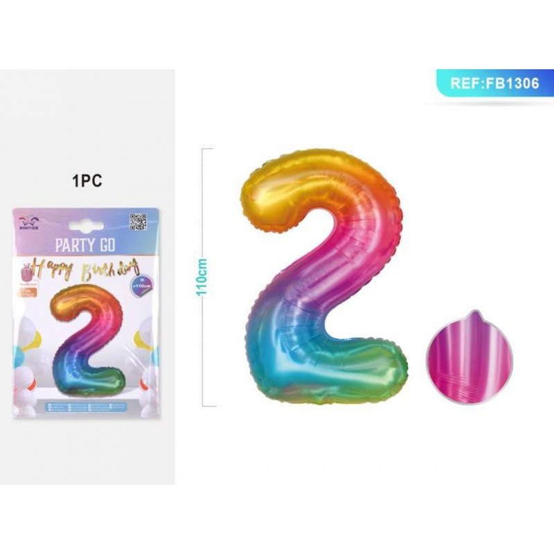 Baloane PartyGo Cifra 2 Curcubeu 40cm