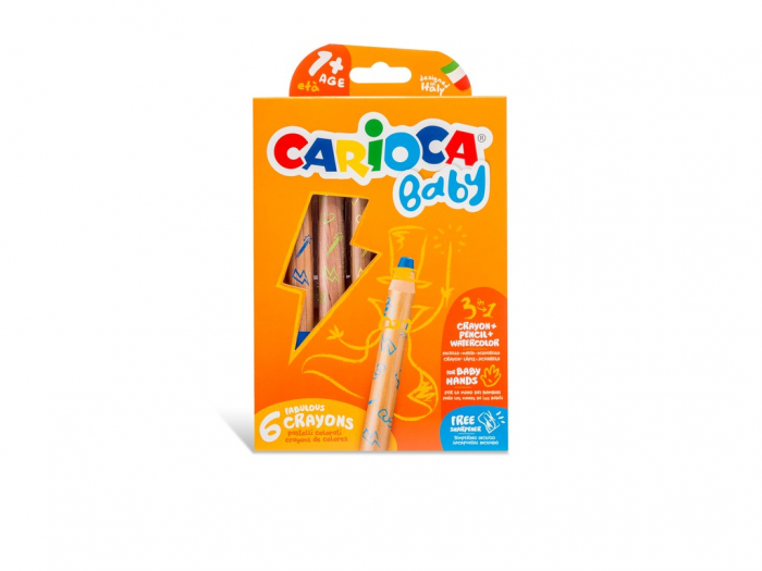 Creioane 3:1 Baby Carioca, Set 6 culori, 1+ ani