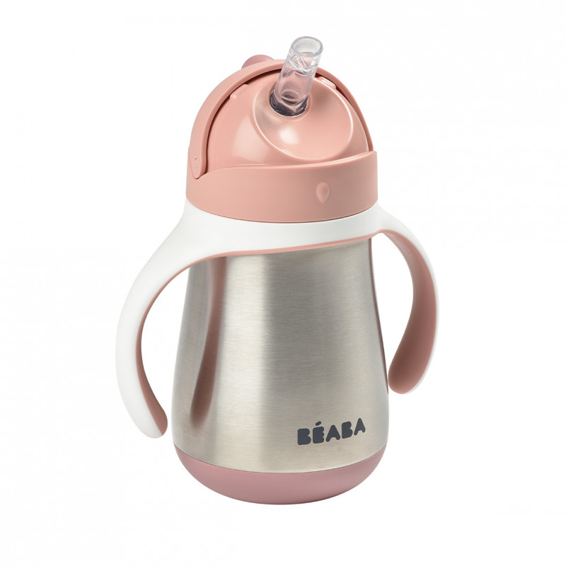 Cana Inox Beaba 250 ml, cu Pai, Old Pink - imagine 3