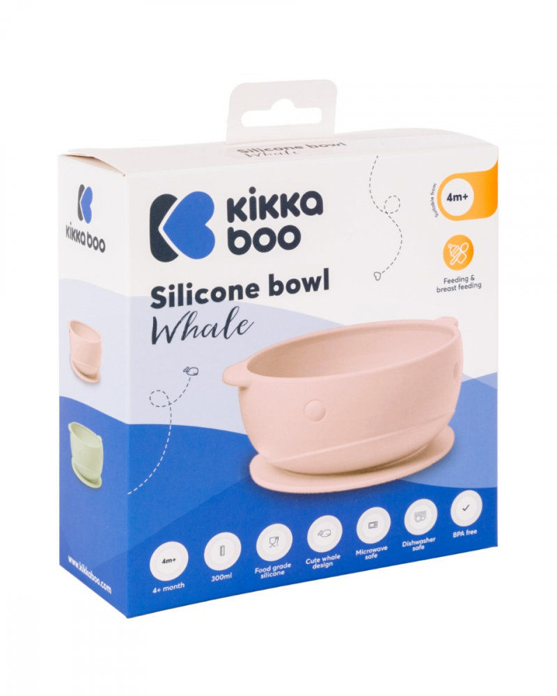 Castron Kikkaboo Whale Pink cu ventuza, Anti-alunecare - imagine 3