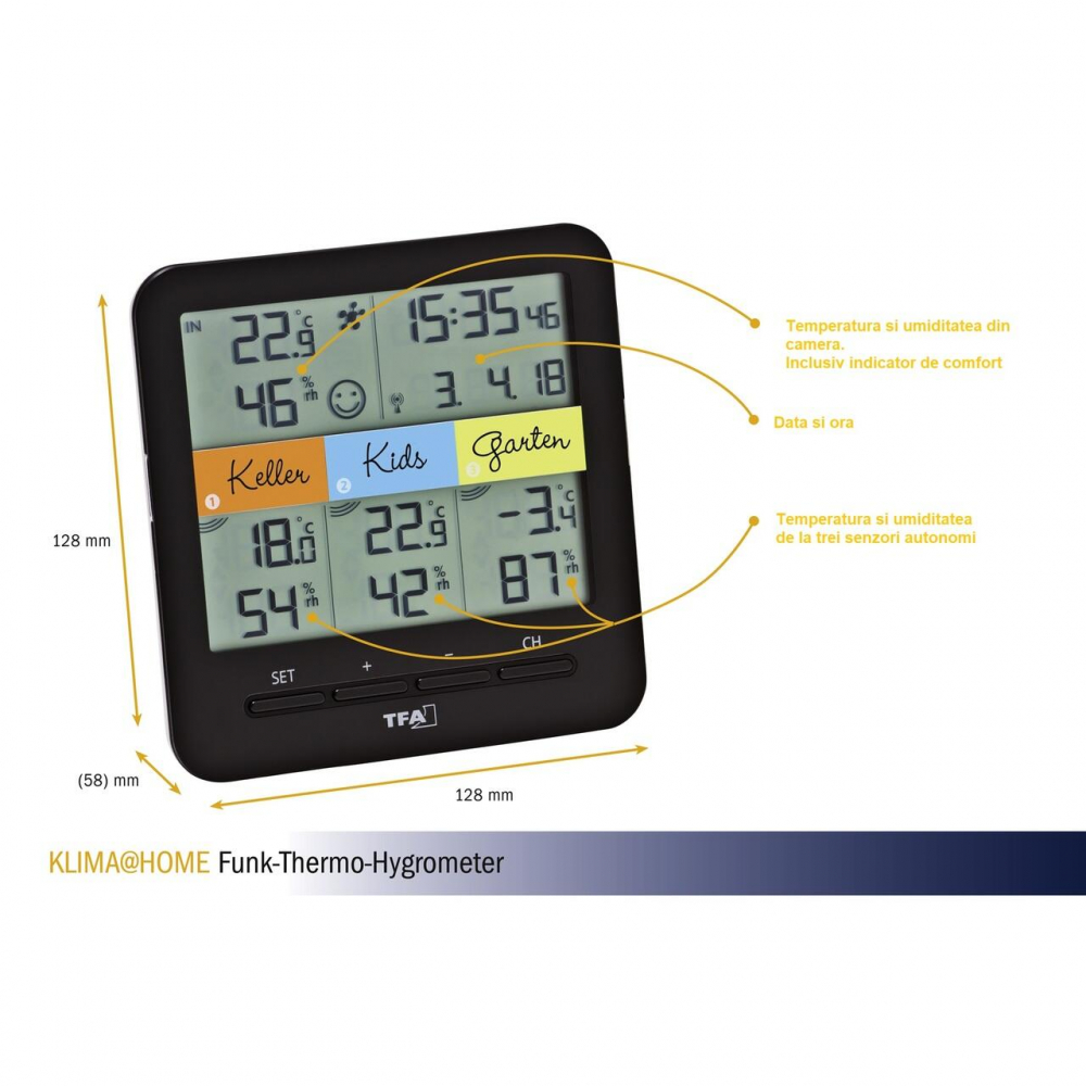 Klimahome Termo-higrometru 3 senzori TFA