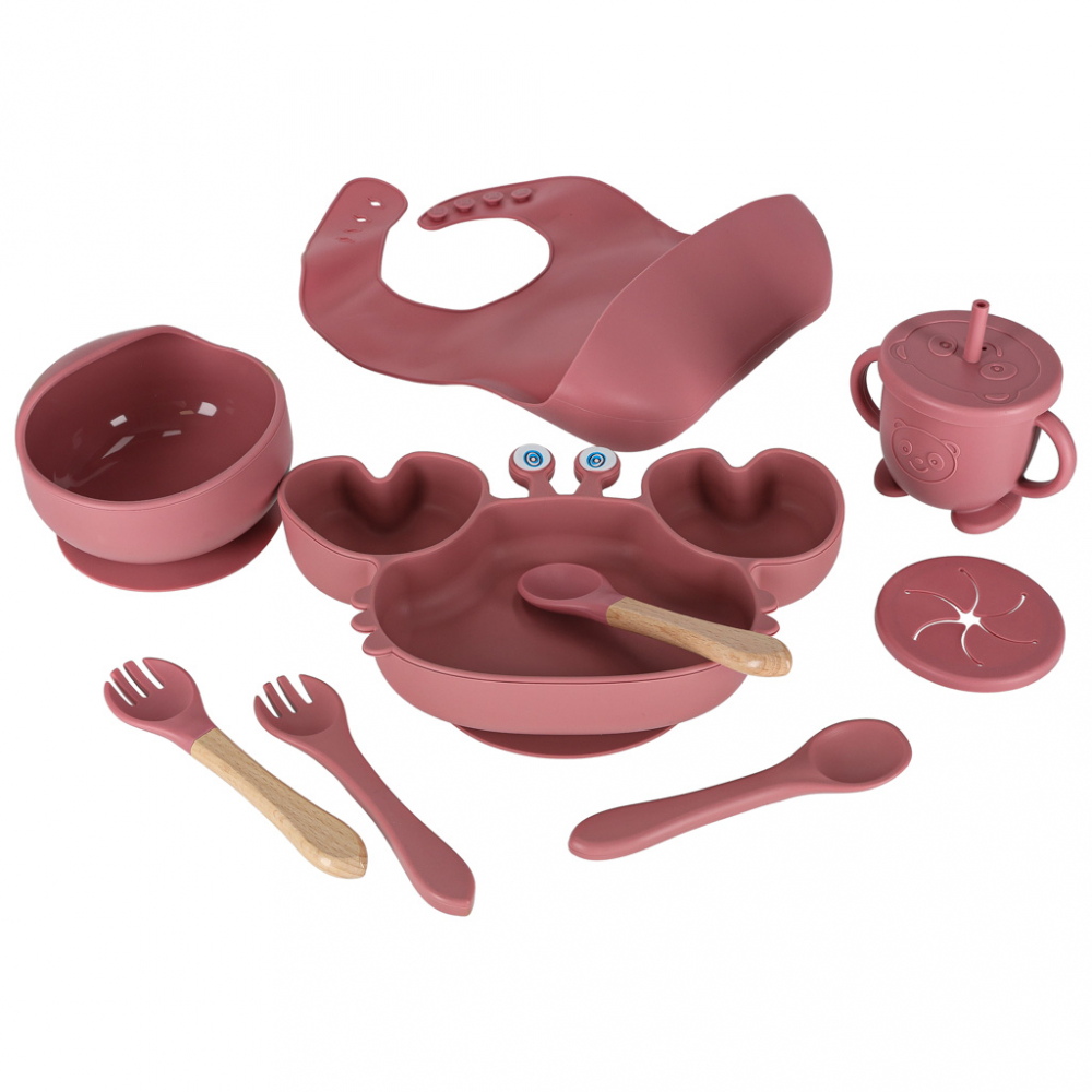Set Hranire Copii Ikonka Silicon 9 Piese Pink - imagine 8