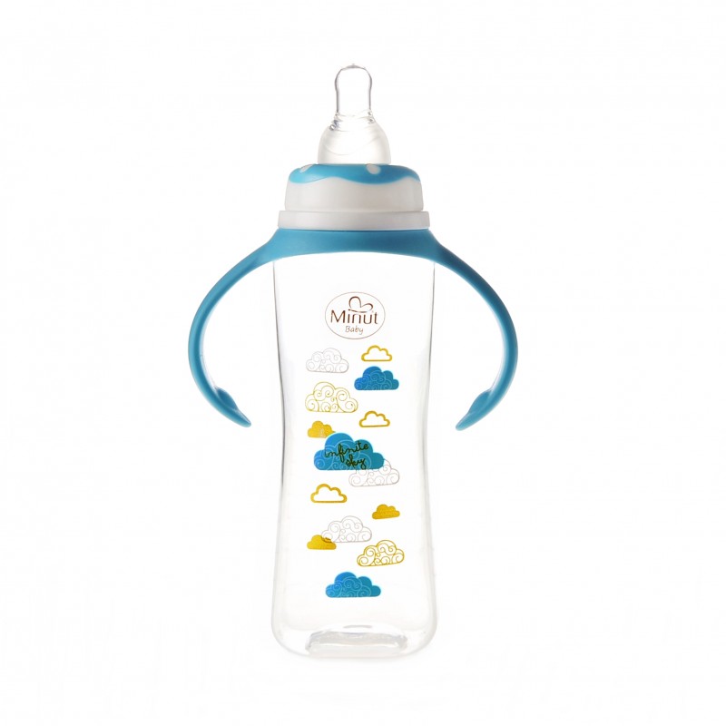 Biberon Minut Baby 250ml cu Mânere, 6+ luni, Bleu