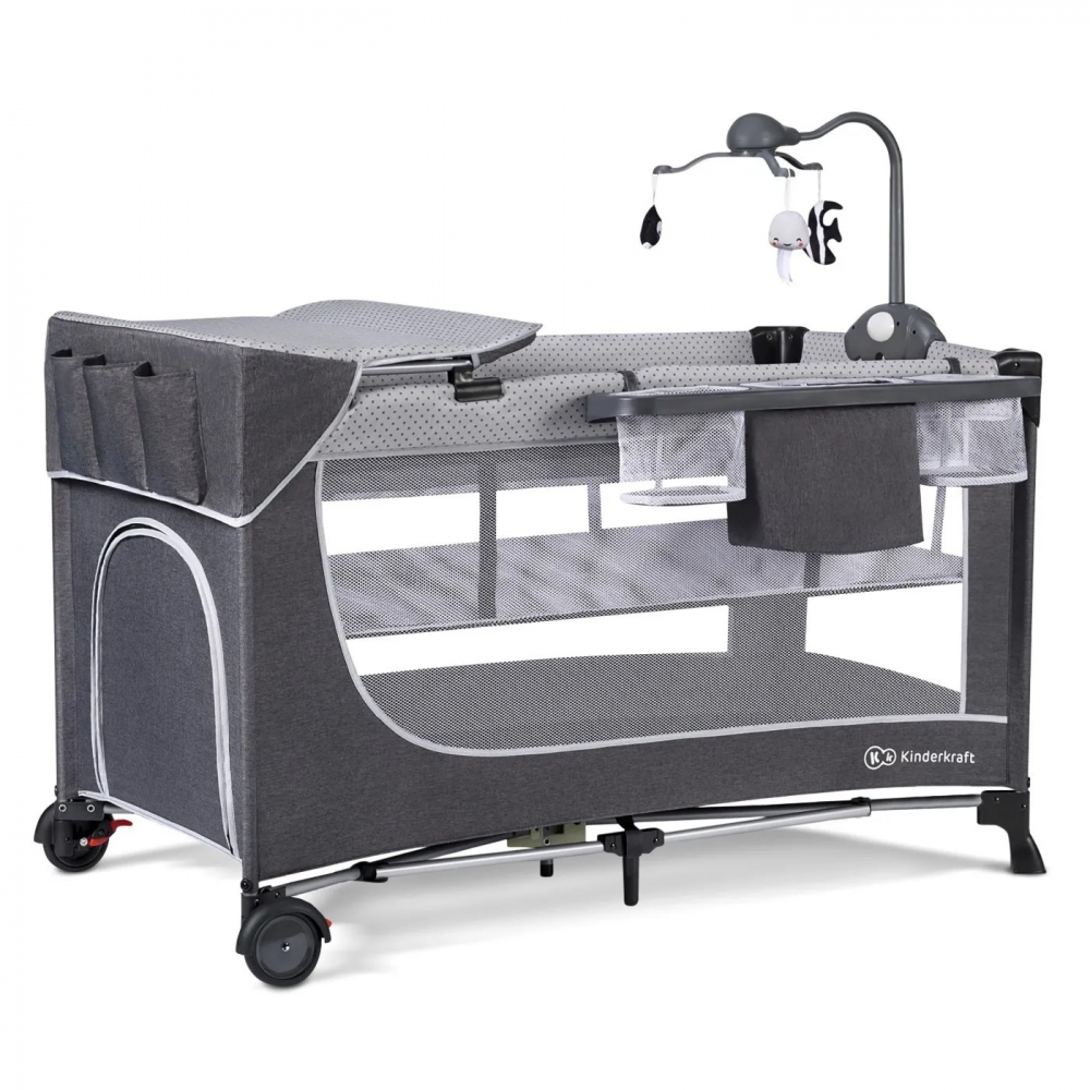 Patut pliabil Kinderkraft, 2 nivele, Grey - imagine 4