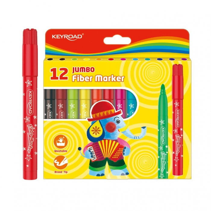 Set 12 Carioci Lavabile Keyroad, Varf Gros 5mm