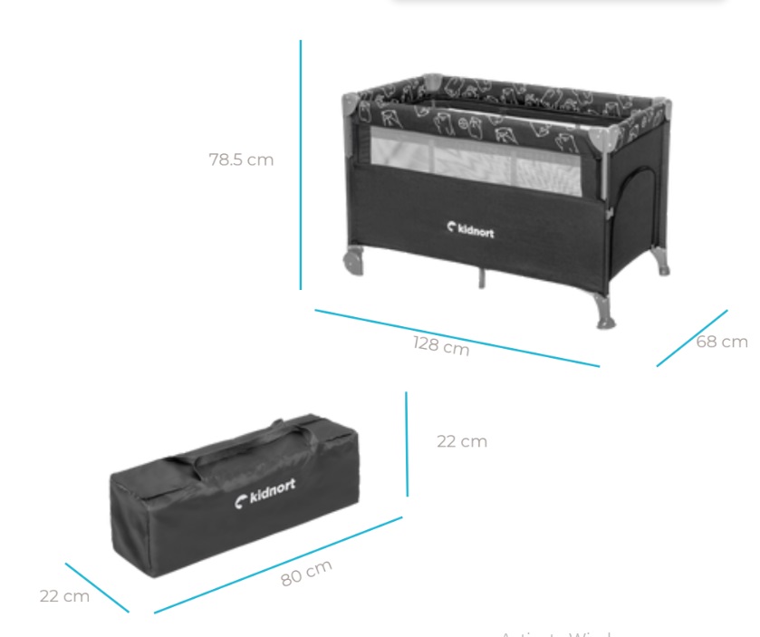 Patut pliabil 3in1 Kidnort cu saltea Dark Grey