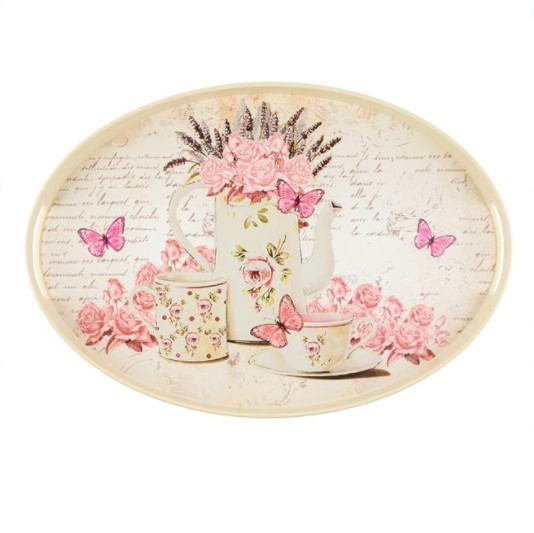 Tava Ovala Servire Floral Roz 38x26cm OEM