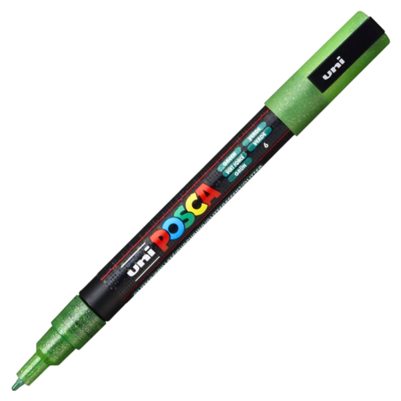 Marker Posca PC-3M Verde cu Sclipici, Varst Fin