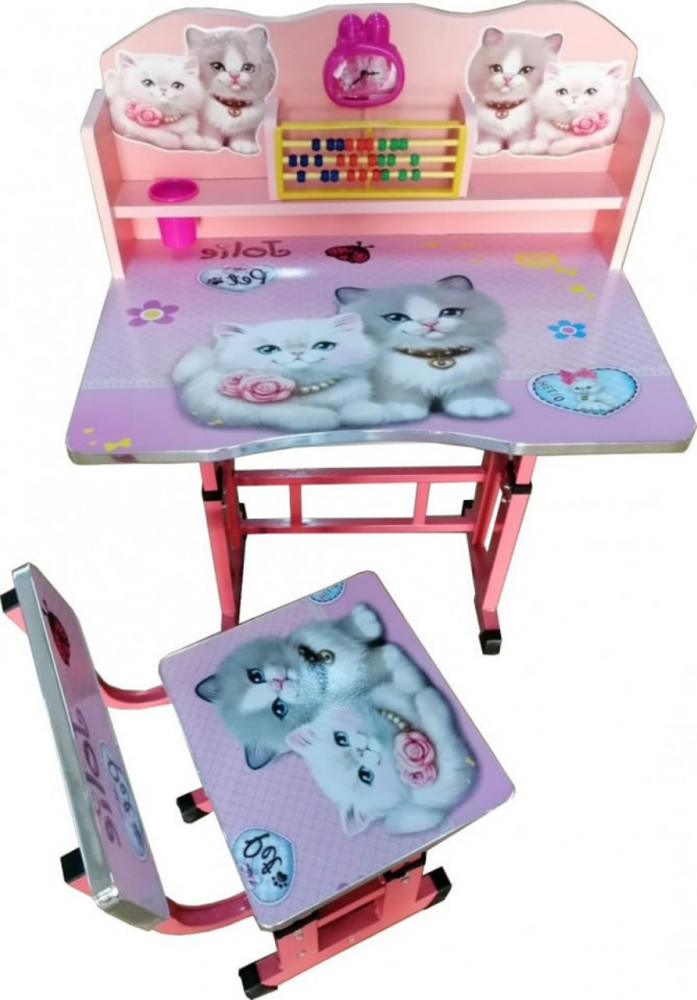 Birou copii Novokids Pisicute Roz cu jucării - imagine 2