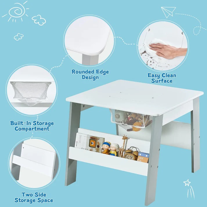 Set Masă și 2 Scaune Ginger Home Alb/Albastru cu Depozitare - imagine 3