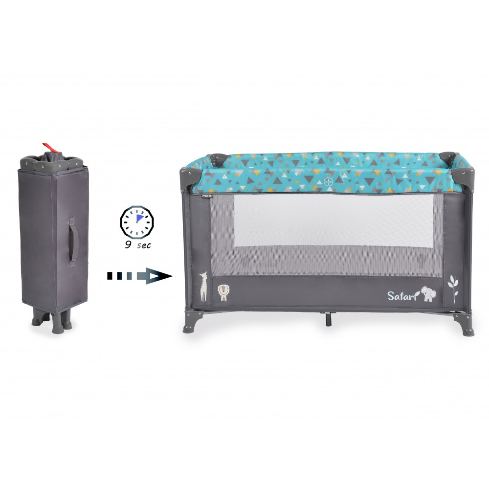 Patut Pliabil Moni Safari Turquoise, cu Nivel si Saltea