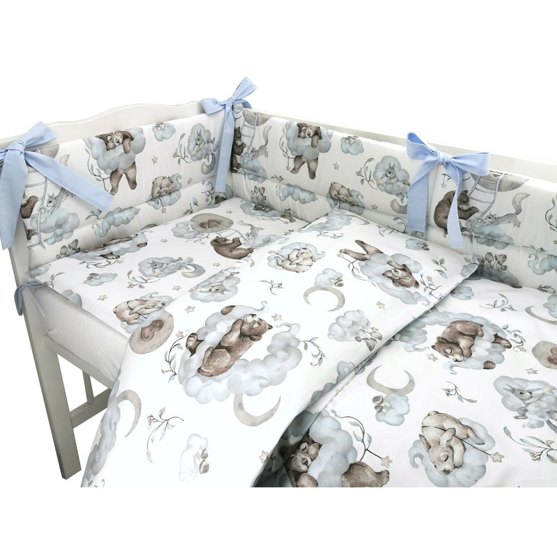 Set Lenjerie Patut Qmini 3 Piese cu Protectie Blue