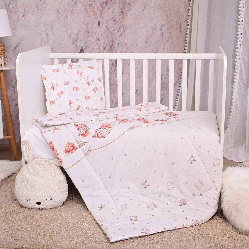 Lenjerie pat Lorelli Cosy Bears, 3 piese, Bumbac Ranforce
