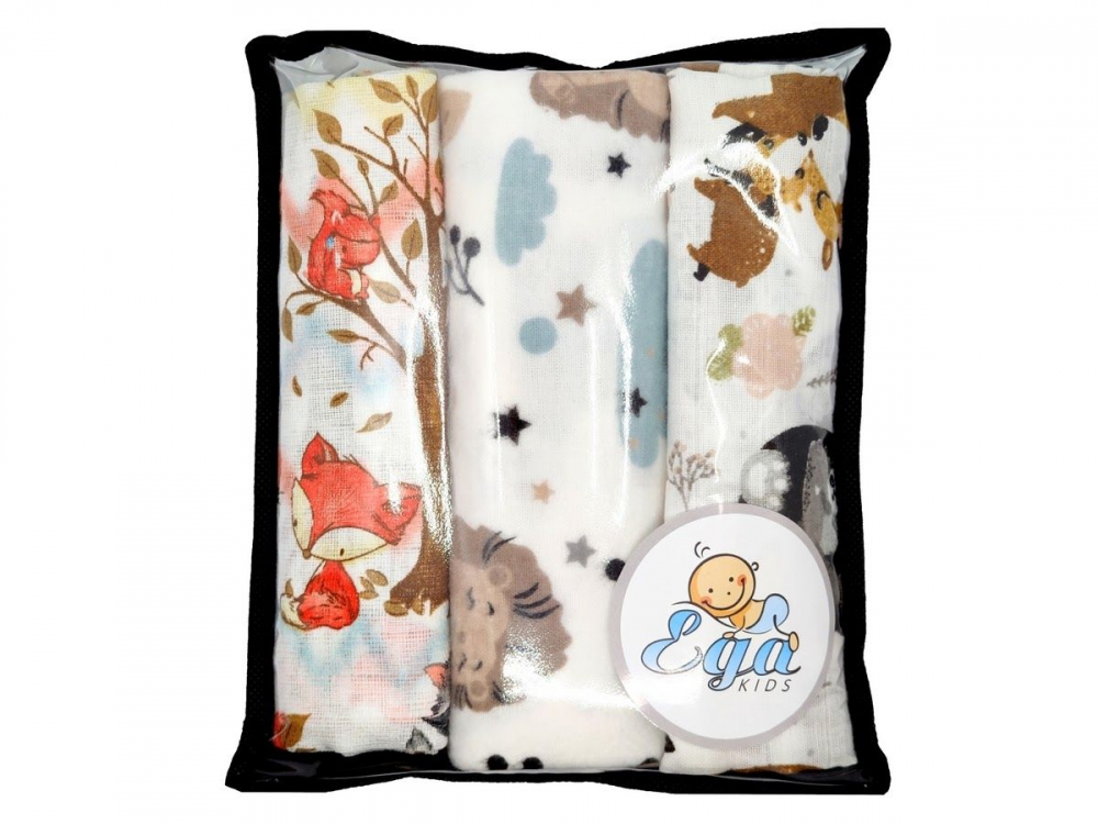 Set 3 Scutece Muselina Finet Egakids Forest Animals - imagine 3