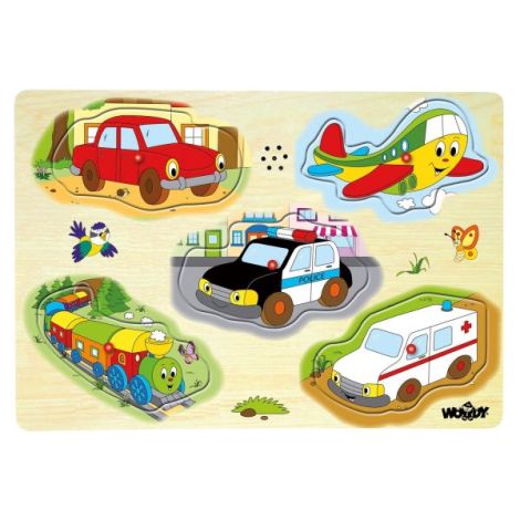 Puzzle Lemn cu Sunete Vehicule - Woodyland