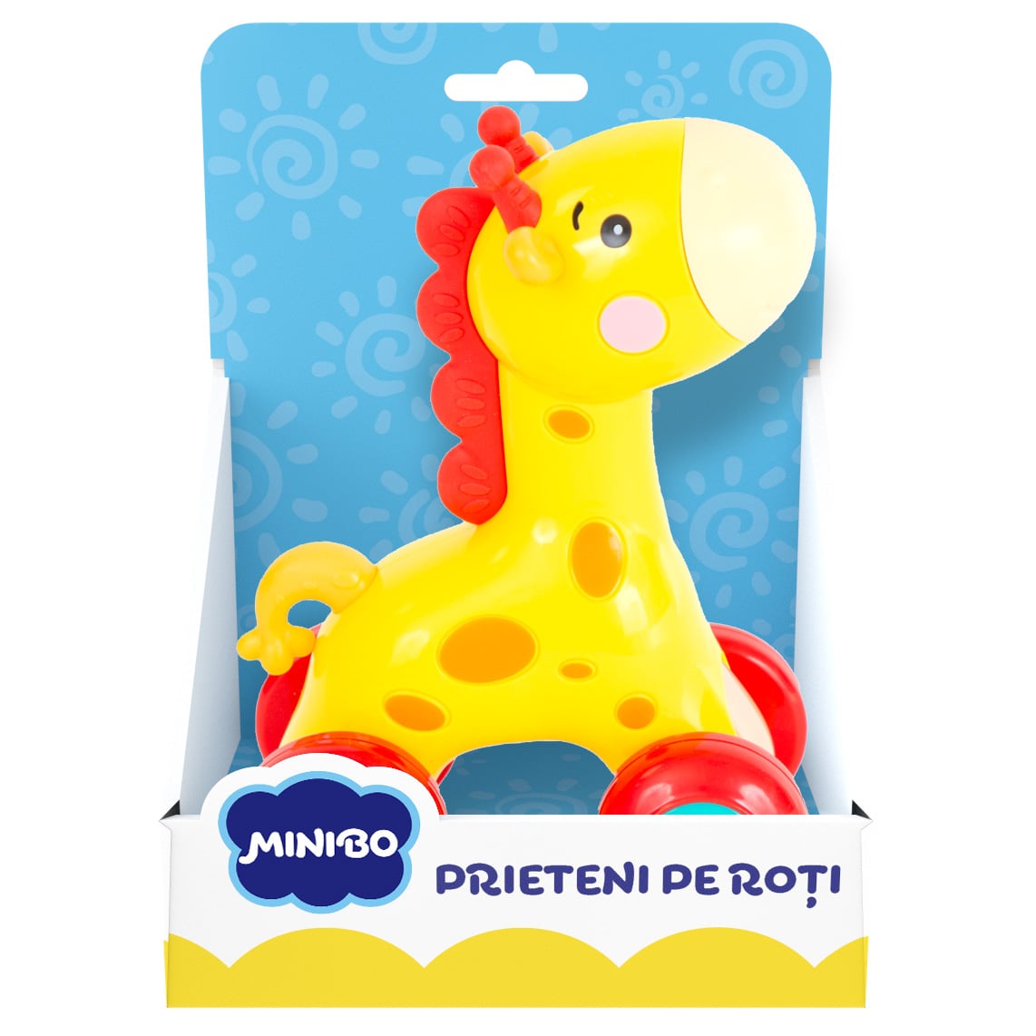 Jucarie Girafa pe Roti Minibo, 0+