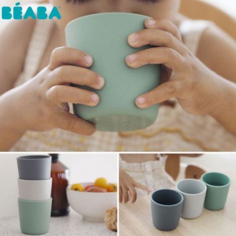 Set 3 Pahare Silicon Beaba Sage Green - Sigur - imagine 5