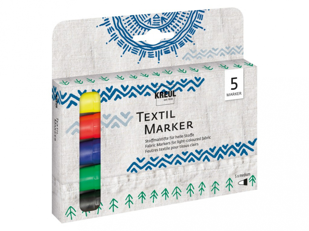 Markere Textile Kreul, Set 5 Bucăți, Vârf Mediu