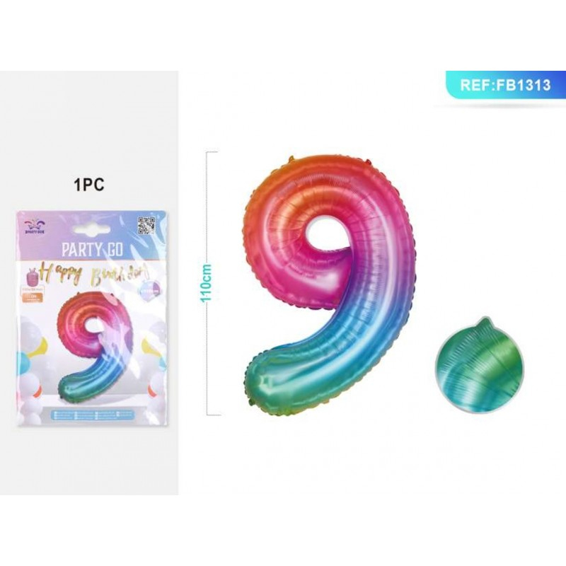 Balon Cifra 9 PartyGo Curcubeu, 40cm