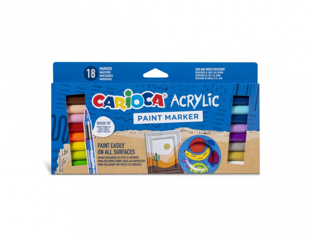 Carioca 18 Markere Acrilice Opace cu Pensulă