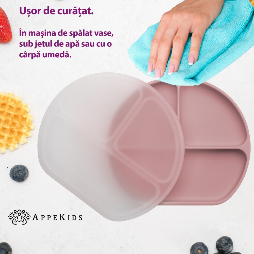 Farfurie Silicon AppeKids Old Rose cu Ventuză - imagine 4