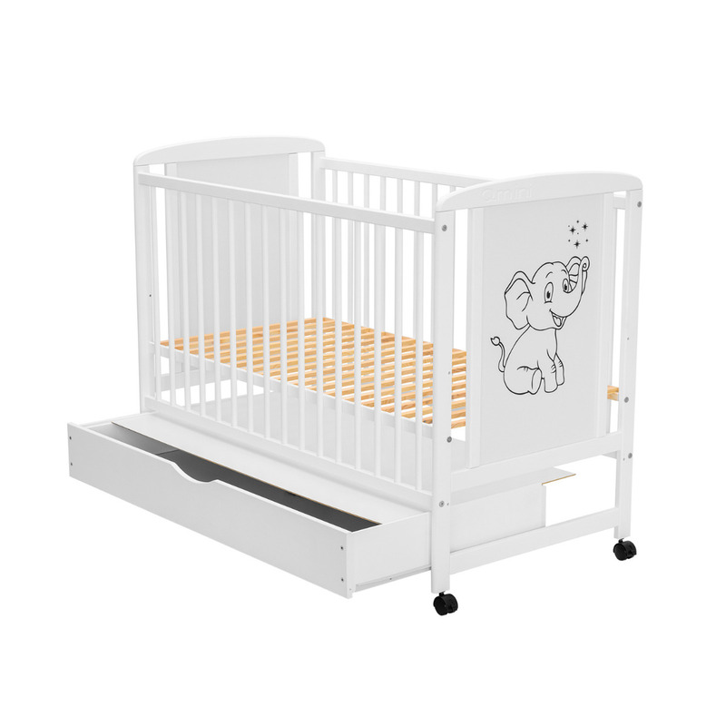 Pătuț Qmini Timmi Elephant Alb 120x60 cm cu Sertar - imagine 3