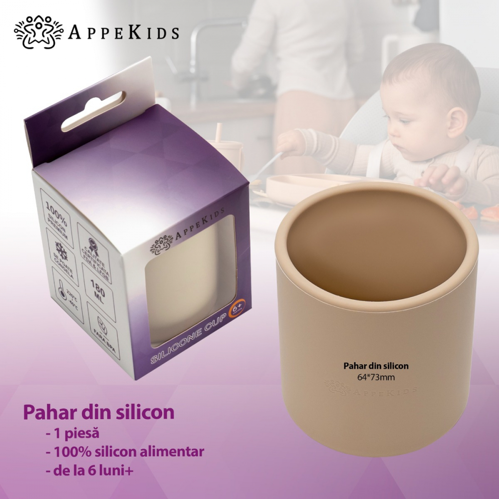 Pahar Silicon AppeKids Beige | Sigur și Durabil