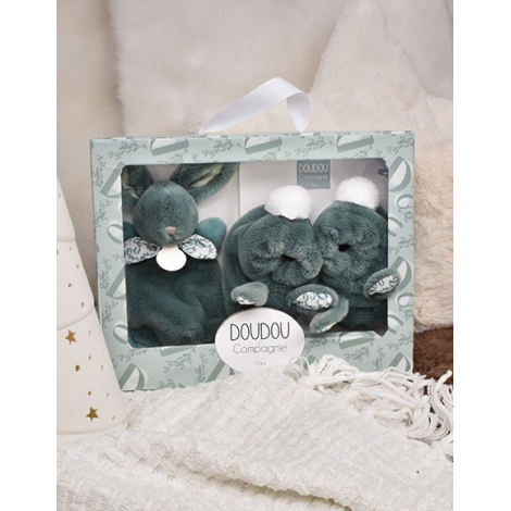 Set Iepuras Doudou Verde - Jucarie + Pantofiori - imagine 4