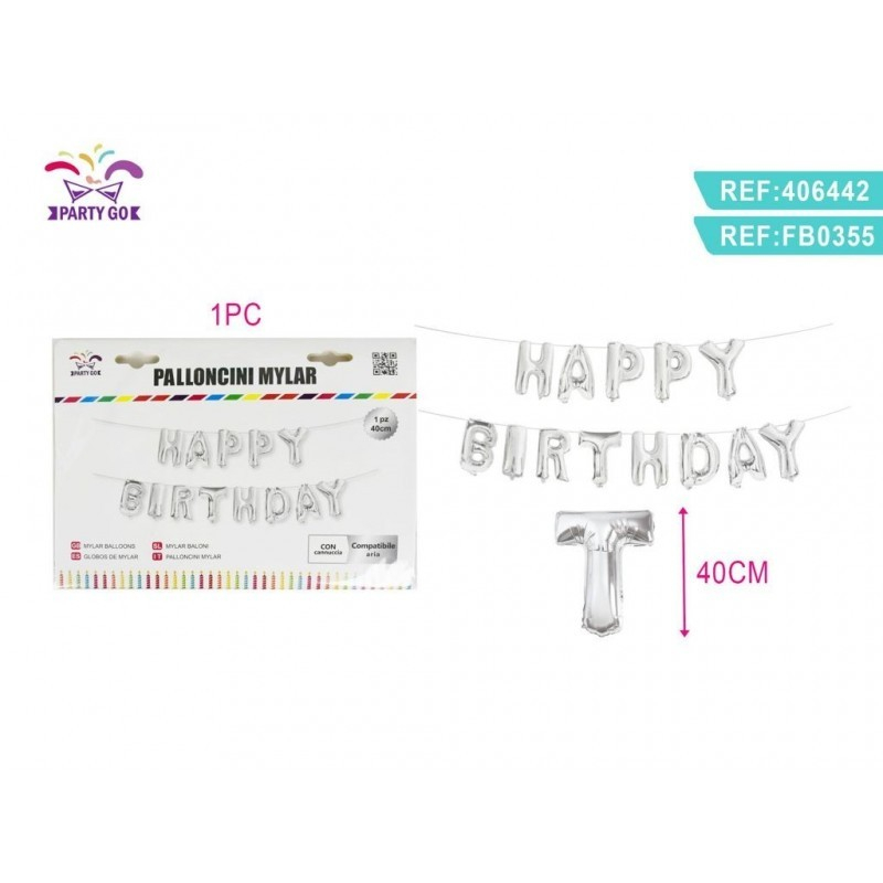 Set 13 Baloane PartyGo Argintiu Happy Birthday