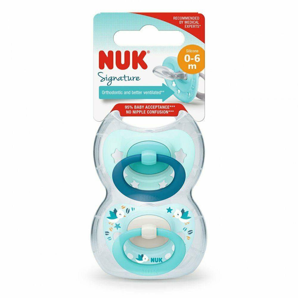 Set 2 Suzete NUK Signature Silicon, M1, Bleu, 0-6 luni