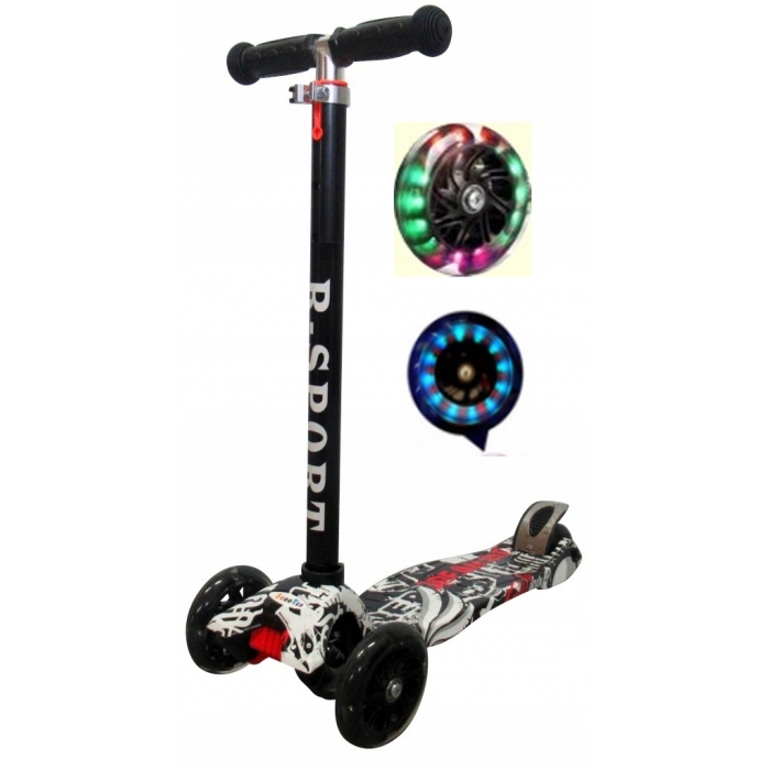 Trotineta R-Sport H2 Neagra, 3 Roti LED, 2-7 Ani - imagine 2