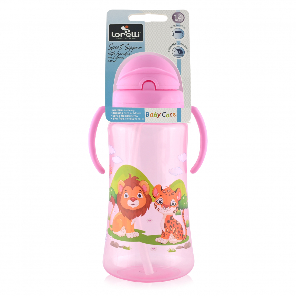 Cana Sport Lorelli 330ml cu Pai, Pink - imagine 2