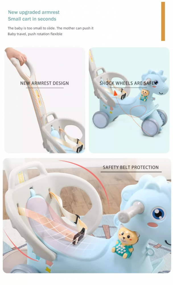 Balansoar 3 in 1 Nichiduta Unicorn Albastru cu Mânere - imagine 2