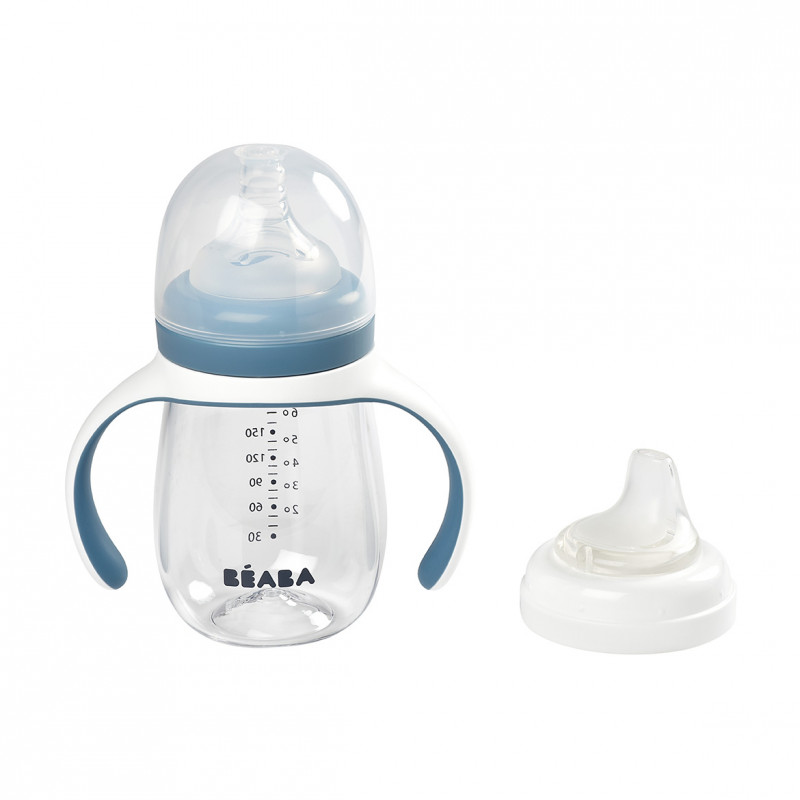 Biberon de învățare Beaba 2in1, 210 ml, Tritan, Windy Blue - imagine 2