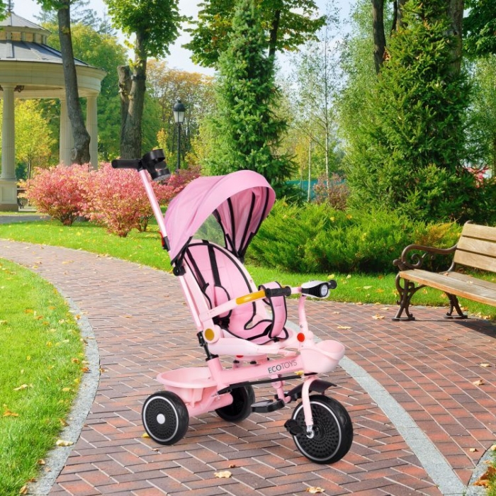 Tricicleta Ecotoys 2in1 Roz - Scaun Rotativ 360° - imagine 2