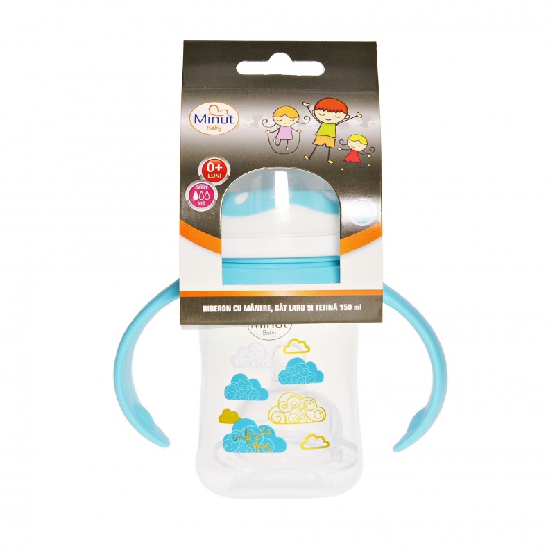 Biberon Minut Baby 0+ 150ml cu Mâner Turcoaz - imagine 2