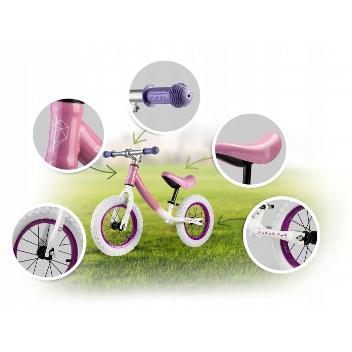 Bicicleta fara pedale Ricokids 12" Alb-Roz - imagine 2