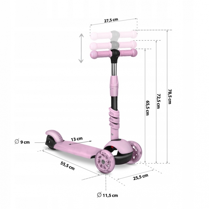 Trotineta Ricokids Cubi 3in1 Roz, LED, Scaunel - imagine 8