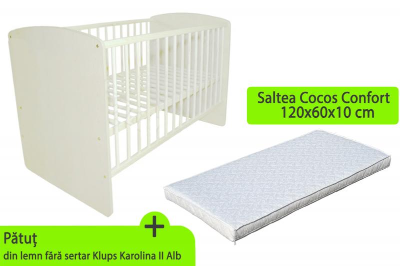 Pătuț Klups Karolina II Alb + Saltea, Design Modern