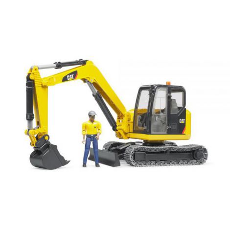 Bruder Mini Excavator CAT cu Muncitor - Jucărie Realistă - imagine 3